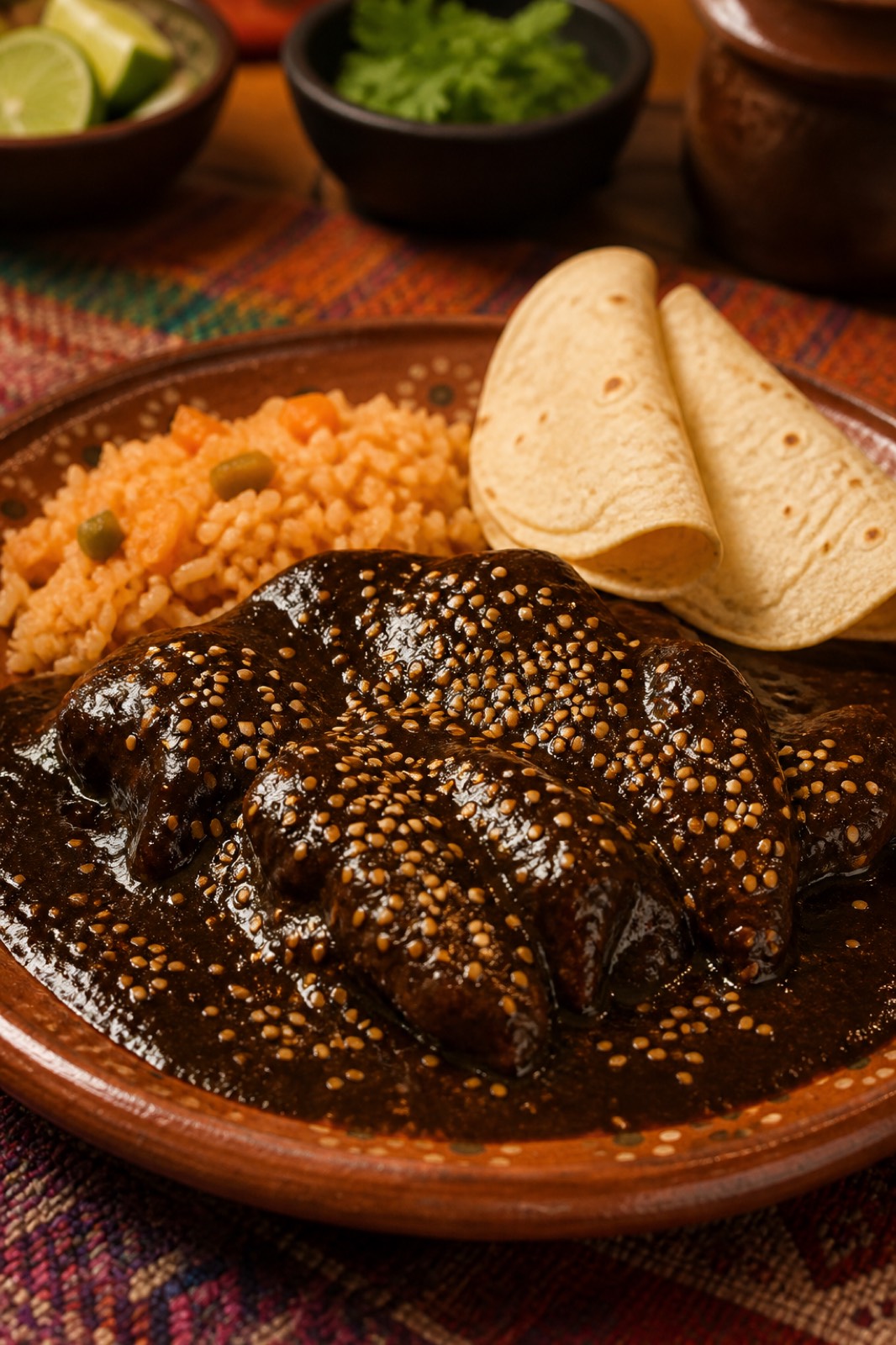 Mole and tortillas at the table